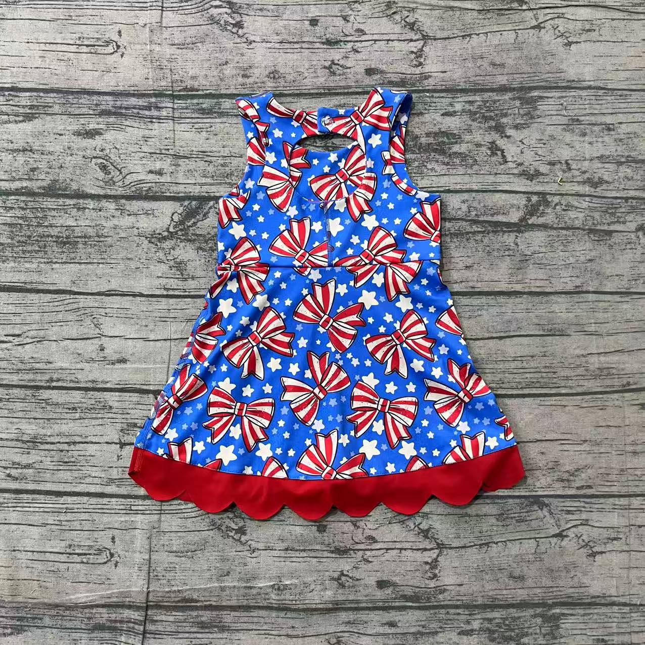 NO MOQ Preorder GSD3925 Bow Star Red Ruffle Blue Sleeveless Yoga Dresses for Girls 202604