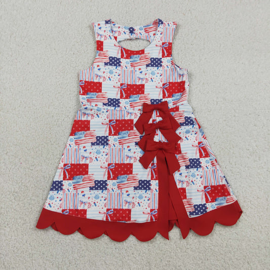 GSD3945 4th of July Flag Star Stripe Fireworks Plaid Bow Red Wave Ruffle Sleeveless Yoga Dresses for Girls 202606 RTS
