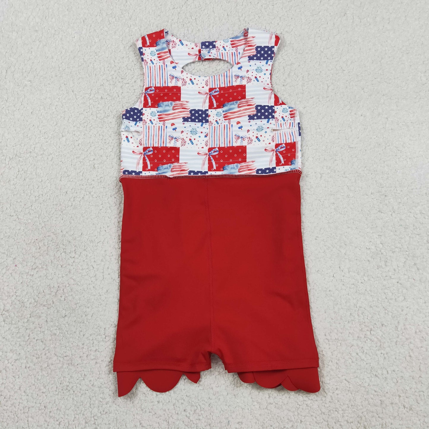 GSD3945 4th of July Flag Star Stripe Fireworks Plaid Bow Red Wave Ruffle Sleeveless Yoga Dresses for Girls 202606 RTS