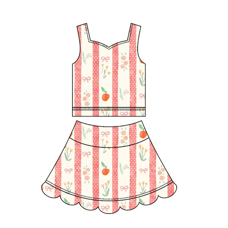 MOQ 30 PCS preorder GSD3948 Apple Flower Bows Dots Stripe Wave Ruffle Sleeveless Top with Skirts for Girls Yoga Sets 202603