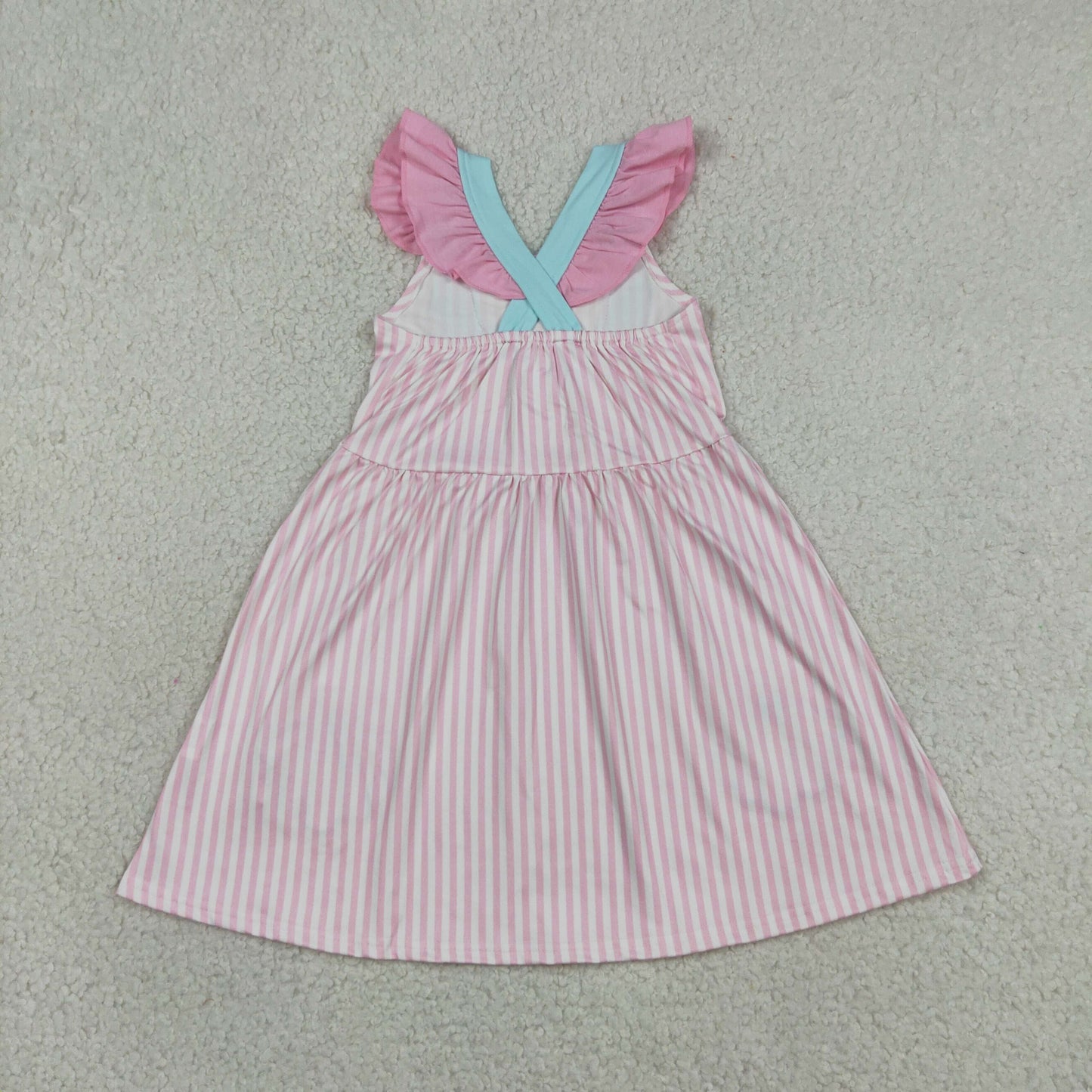 GSD3958 Embroidered Seashell Bows Pink Stripe Ruffle Flying Sleeve Dresses for Girls 202605 RTS