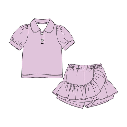 MOQ 5 PCS Preorder GSD3960 Solid Purple Polo Short Sleeve with Skirts for Girls Sets 202603