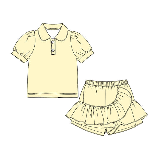 MOQ 5 PCS Preorder GSD3963 Solid Yellow Polo Short Sleeve with Skirts for Girls Sets 202603