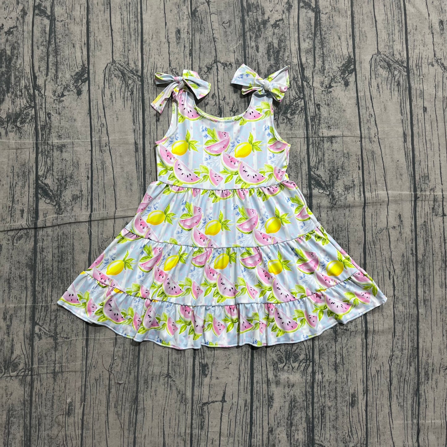 NO MOQ Preorder GSD3965 Watermelon Lemon Blue Ruffle Halter Dresses for Girls 202605