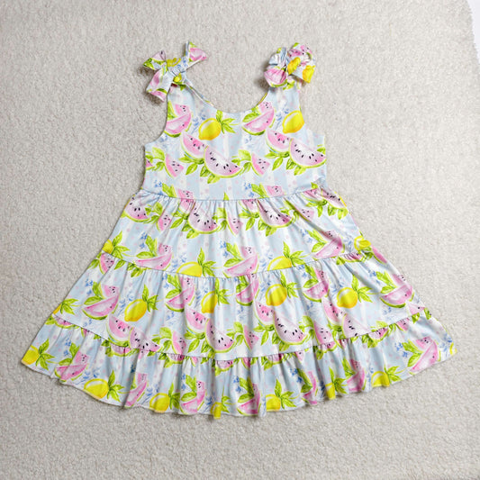 GSD3965 Watermelon Lemon Blue Ruffle Halter Dresses for Girls 202606 RTS