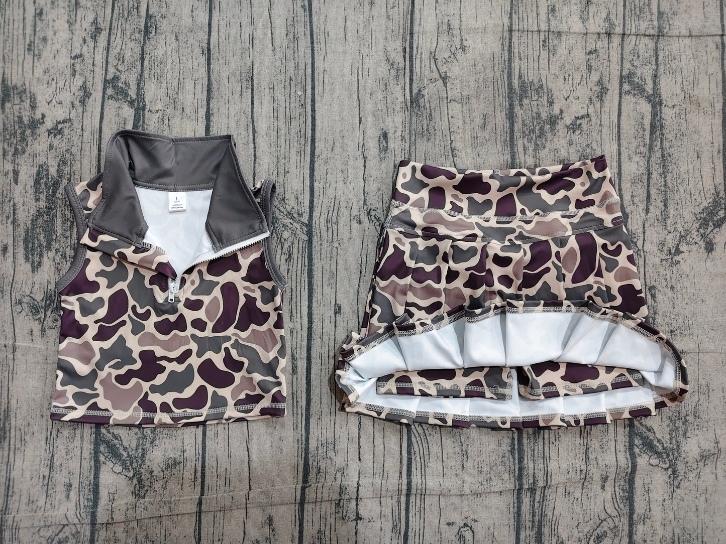 NO MOQ preorder GSD3969 Gray Green Brown Camouflage Polo Sleeveless Top with Skirts for Girls Yoga Sets 202604