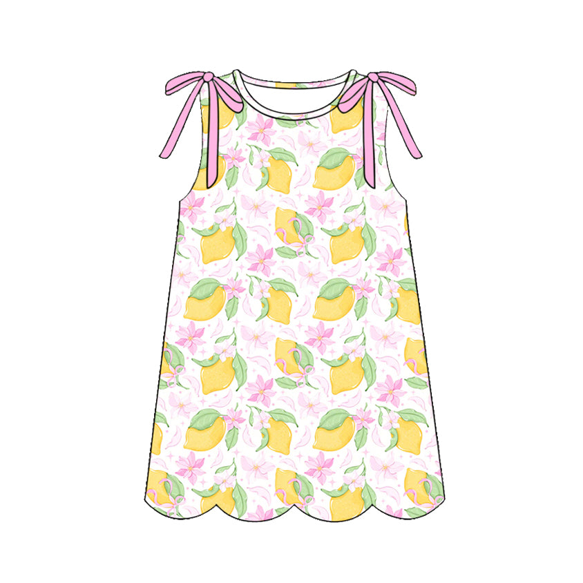 MOQ 5 PCS Preorder GSD3974 Lemon Pink Flower Bows Sleeveless Dresses for Girls 202603