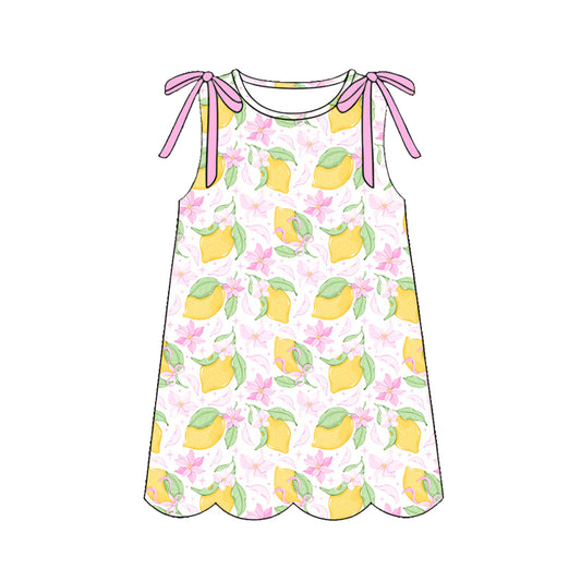 MOQ 5 PCS Preorder GSD3974 Lemon Pink Flower Bows Sleeveless Dresses for Girls 202603