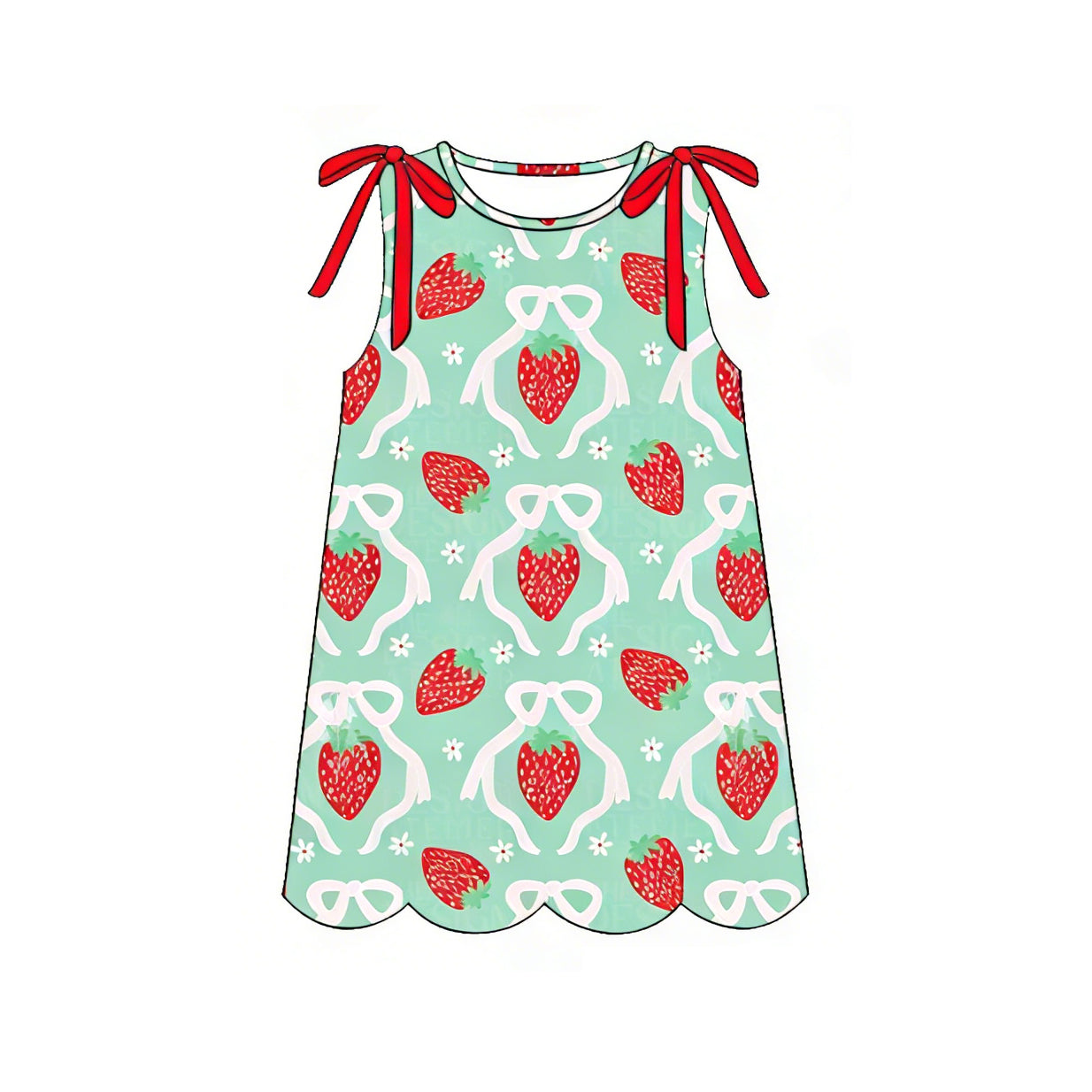 MOQ 5 PCS Preorder GSD3975 Red Strawberry Bows Flower Green Sleeveless Dresses for Girls 202603