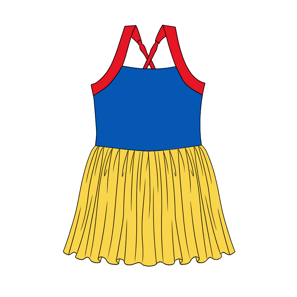 MOQ 5 PCS Preorder GSD3976 Red Blue Yellow Patchwork Halter Yoga Dresses for Girls 202603