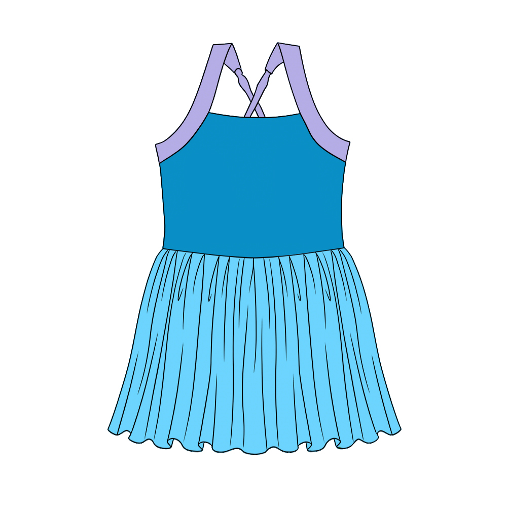 MOQ 5 PCS Preorder GSD3977 Purple Blue Green Patchwork Halter Yoga Dresses for Girls 202603