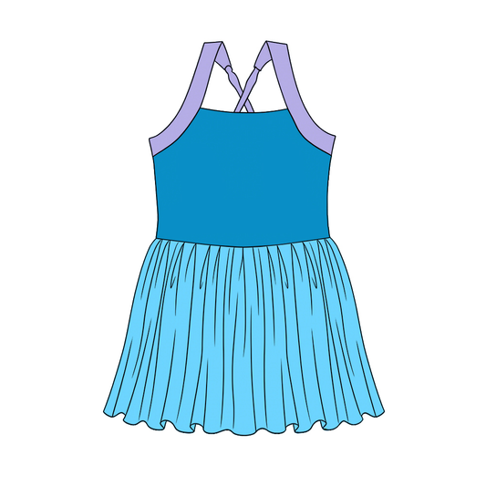 MOQ 5 PCS Preorder GSD3977 Purple Blue Green Patchwork Halter Yoga Dresses for Girls 202603