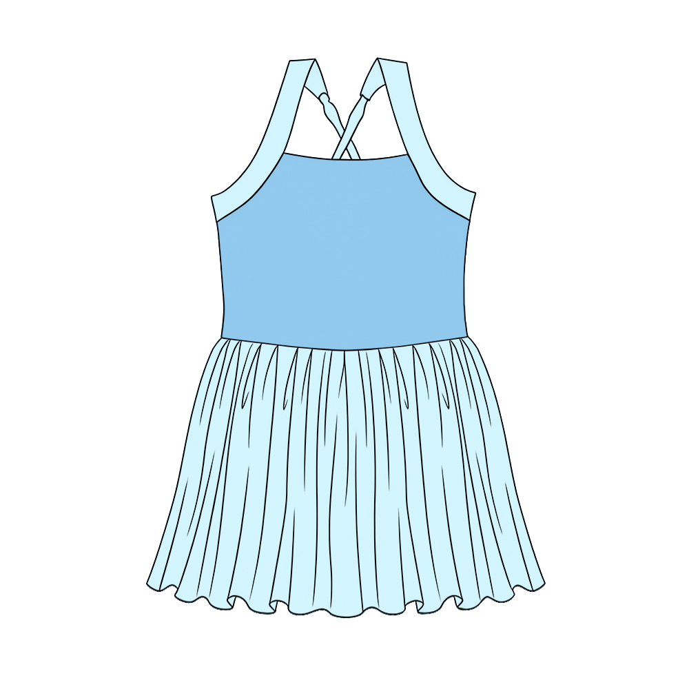 MOQ 5 PCS Preorder GSD3978 Dark Light Blue Patchwork Halter Yoga Dresses for Girls 202603