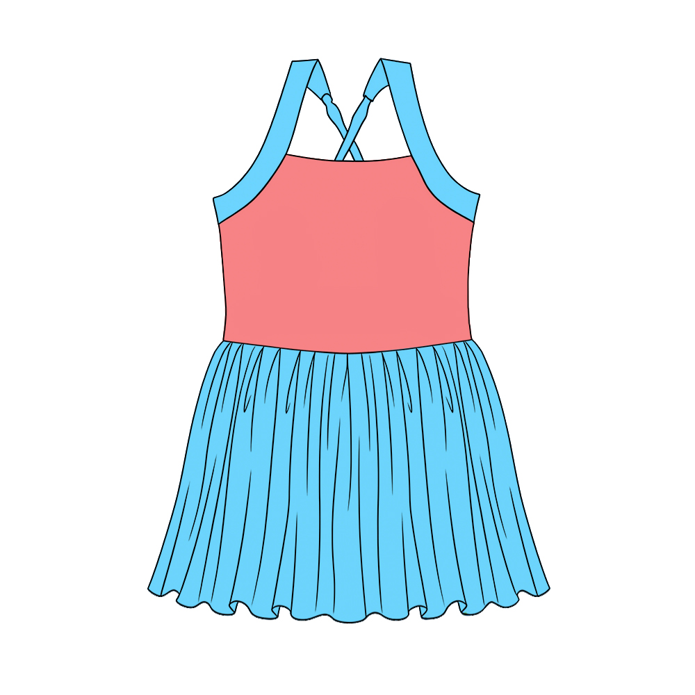 MOQ 5 PCS Preorder GSD3979 Coral Red Blue Patchwork Halter Yoga Dresses for Girls 202603