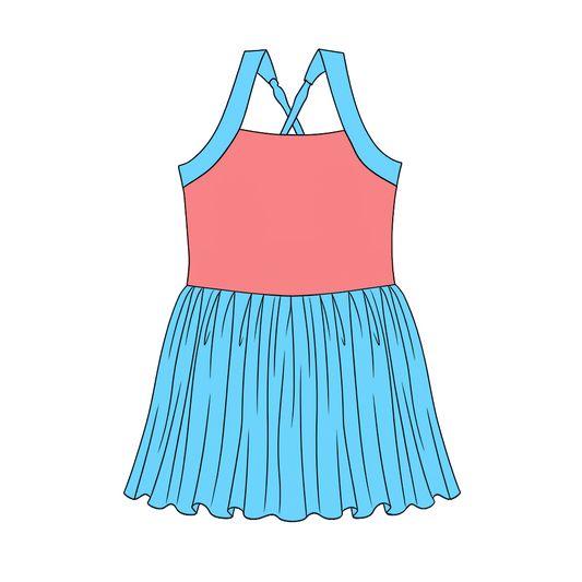 MOQ 5 PCS Preorder GSD3979 Coral Red Blue Patchwork Halter Yoga Dresses for Girls 202603