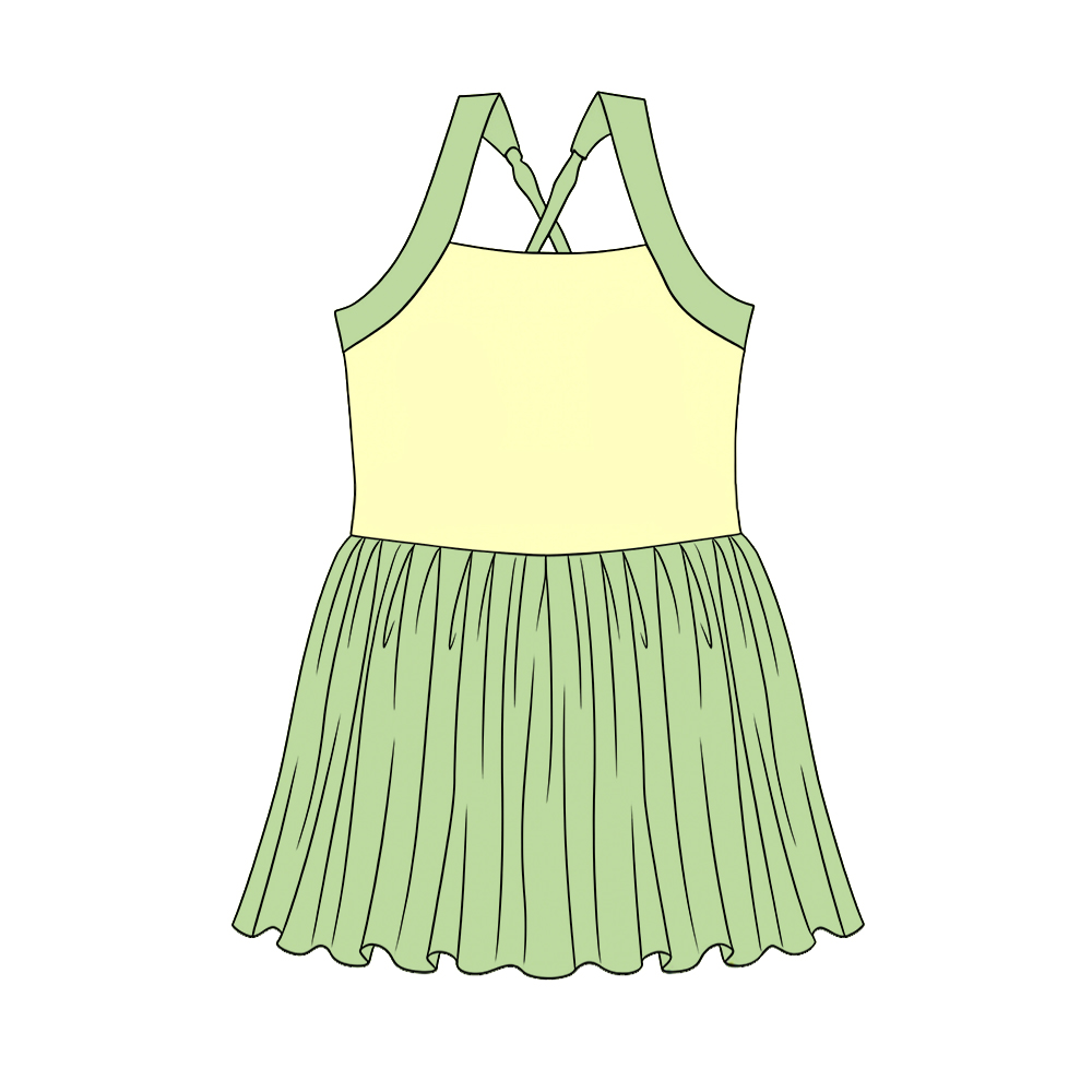 MOQ 5 PCS Preorder GSD3981 Yellow Green Patchwork Halter Yoga Dresses for Girls 202603