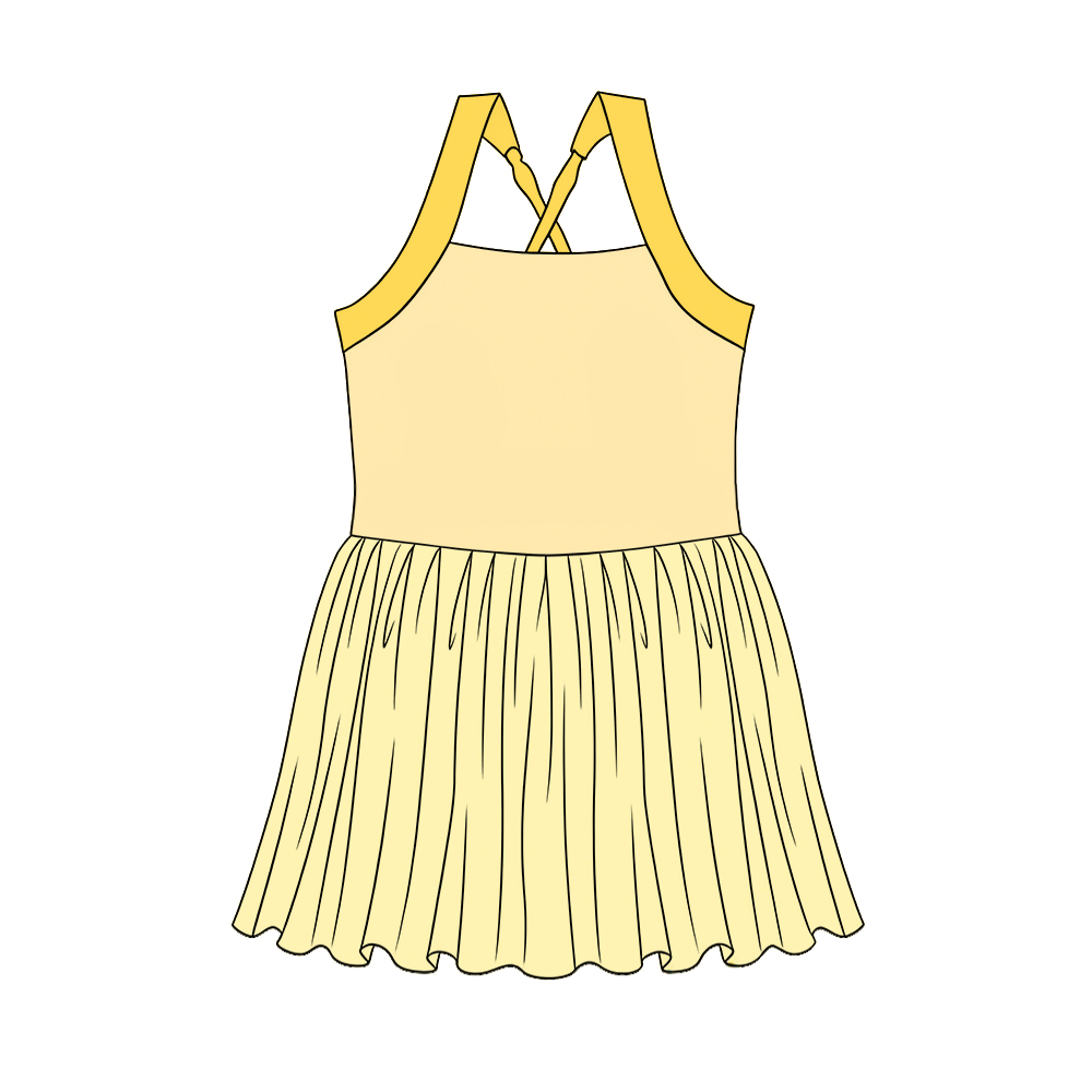 MOQ 5 PCS Preorder GSD3982 Dark Light Yellow Patchwork Halter Yoga Dresses for Girls 202603