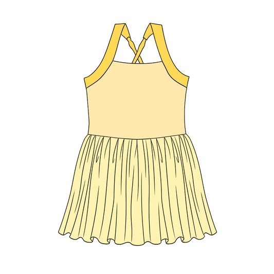 MOQ 5 PCS Preorder GSD3982 Dark Light Yellow Patchwork Halter Yoga Dresses for Girls 202603
