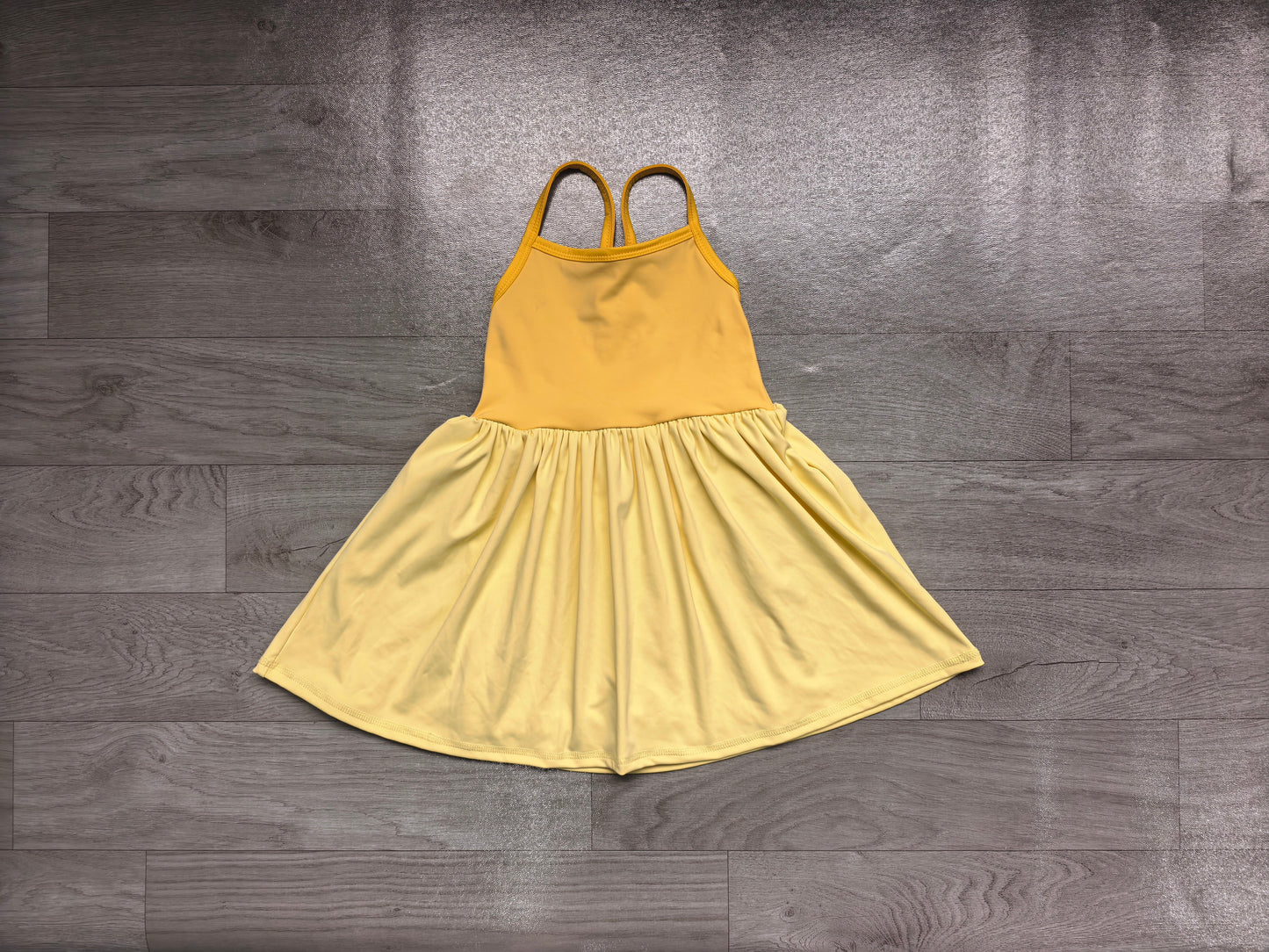 NO MOQ Preorder GSD3982 Dark Light Yellow Patchwork Halter Yoga Dresses for Girls 202606