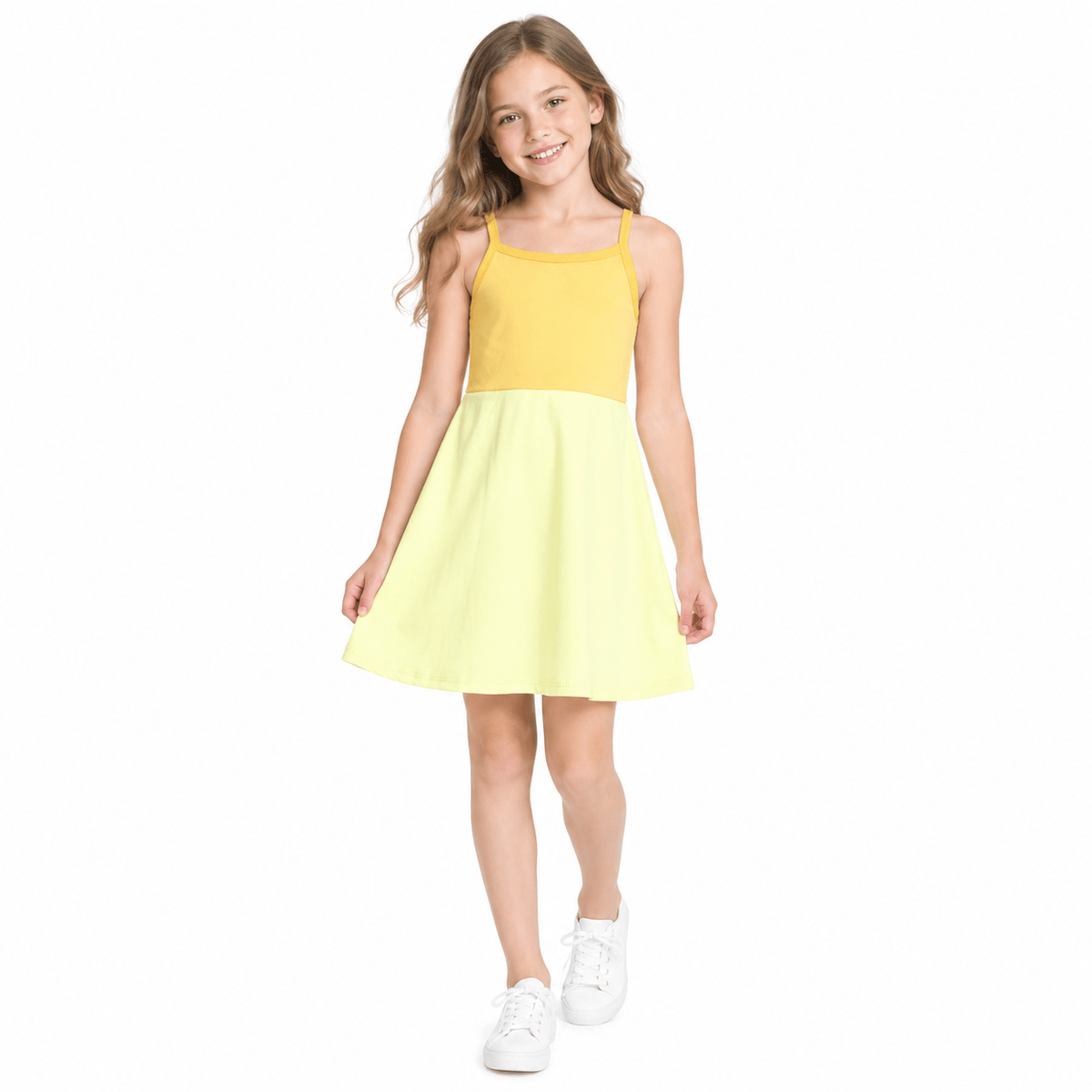 GSD3982 Solid Color Princess Yellow Yoga Girl's Dress Onesie