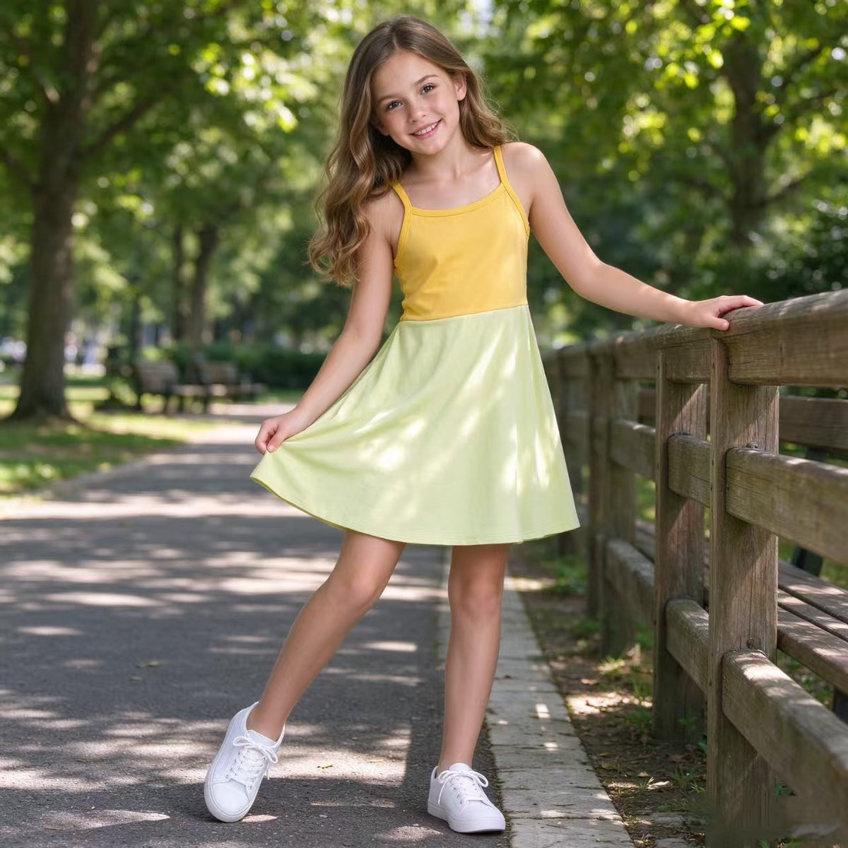 GSD3982 Solid Color Princess Yellow Yoga Girl's Dress Onesie