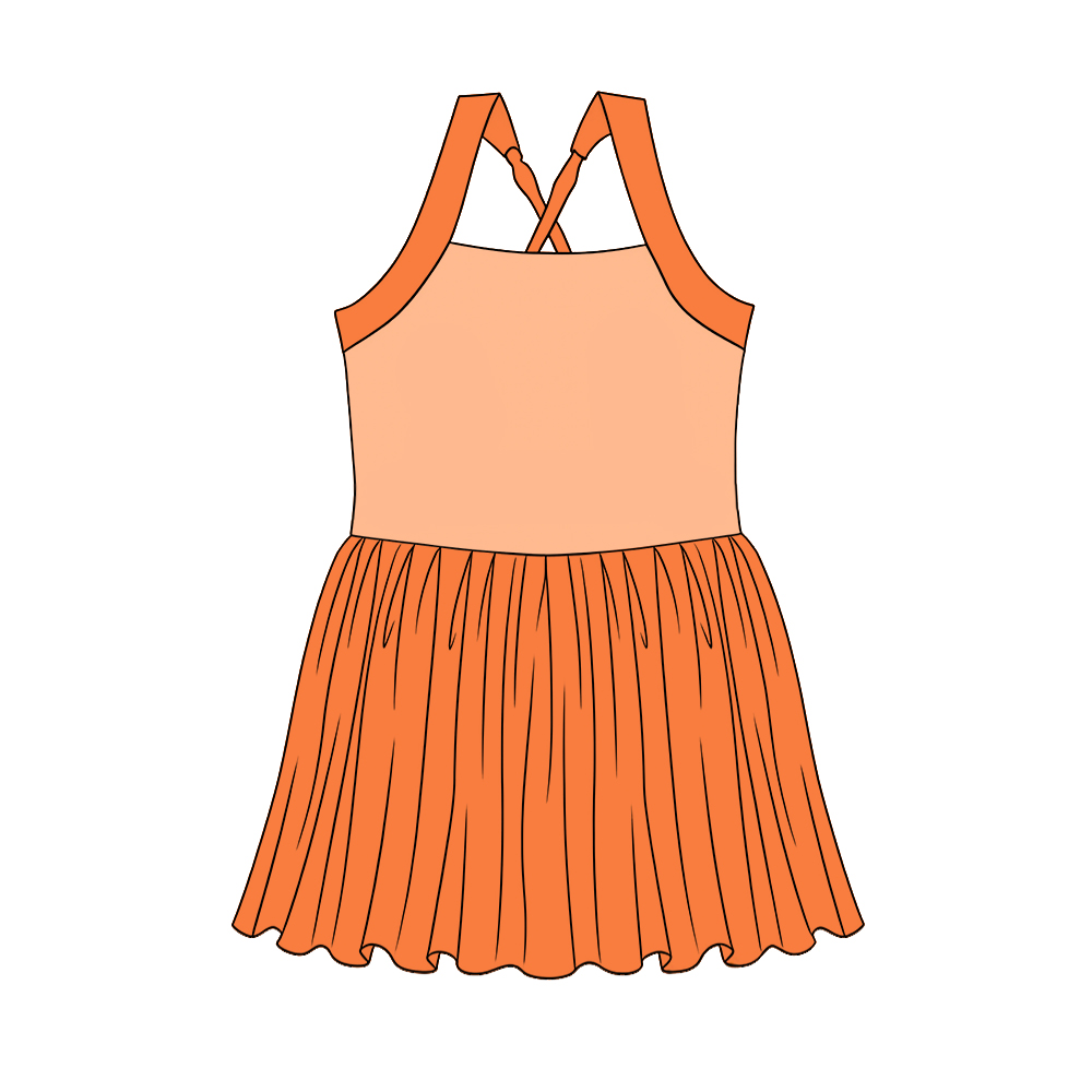 MOQ 5 PCS Preorder GSD3983 Dark Light Orange Patchwork Halter Yoga Dresses for Girls 202603