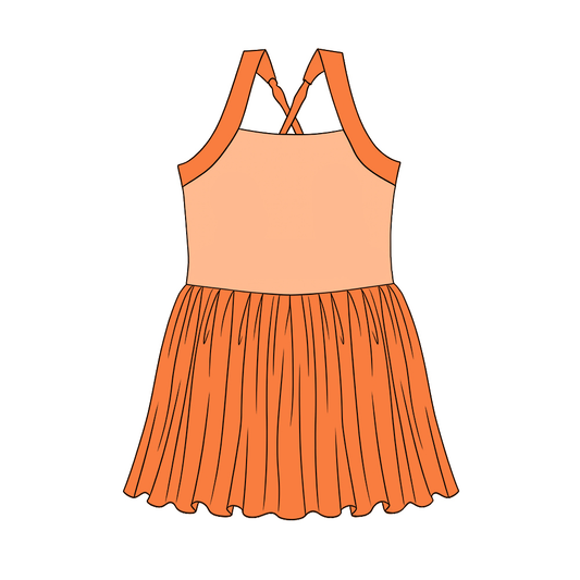MOQ 5 PCS Preorder GSD3983 Dark Light Orange Patchwork Halter Yoga Dresses for Girls 202603