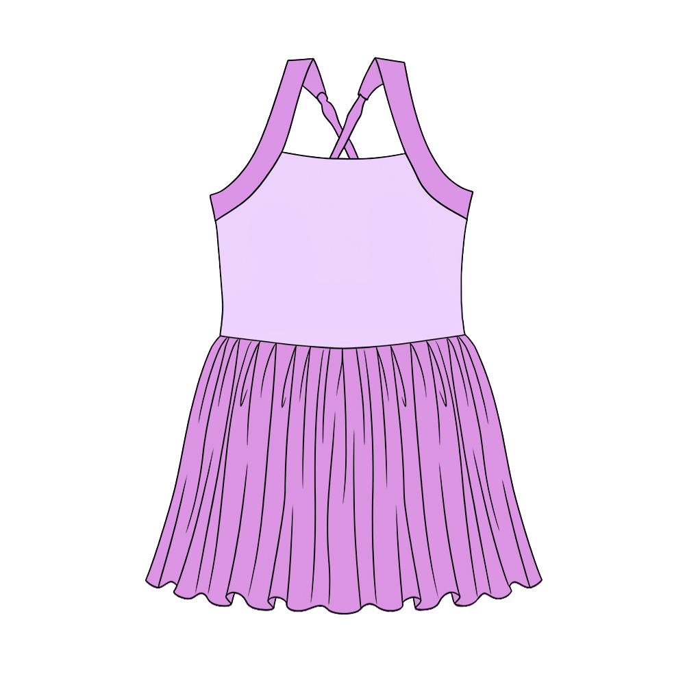 MOQ 5 PCS Preorder GSD3984 Dark Light Purple Patchwork Halter Yoga Dresses for Girls 202603