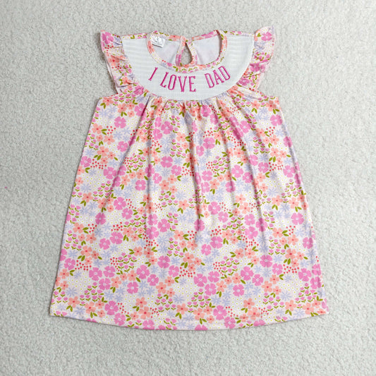 GSD3986 Smocked I LOVE DAD Floral Bows Pink Short Sleeve Dresses for Girls 202606 RTS