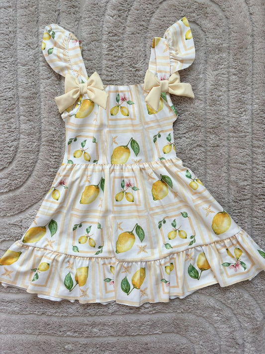 MOQ 5 PCS Preorder GSD4003 Lemon Yellow White Flying Sleeve Dresses for Girls 202603