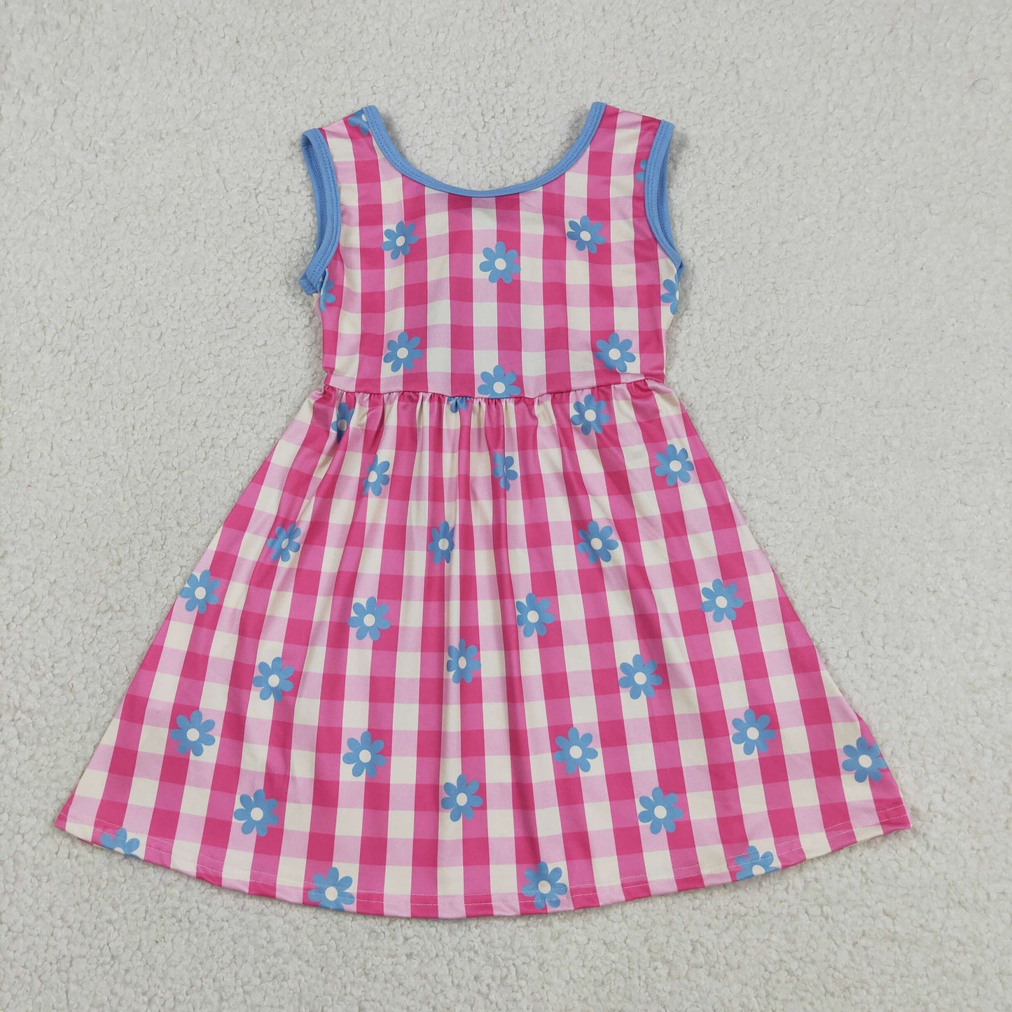 GSD4007 Rose Red Plaid Blue Flower Bow Sleeveless Dresses for Girls 202605 RTS