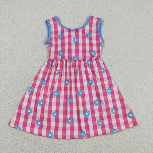 GSD4007 Rose Red Plaid Blue Flower Bow Sleeveless Dresses for Girls 202605 RTS