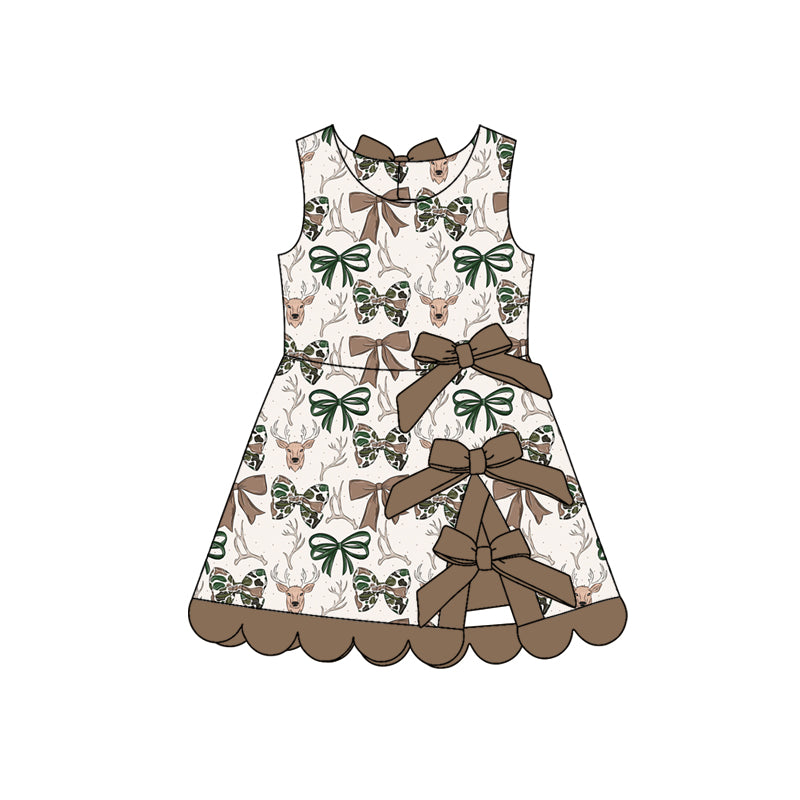 MOQ 30 PCS Preorder GSD4008 Deer Hunting  Bows Brown Wave Ruffle Sleeveless Yoga Dresses for Girls 202603