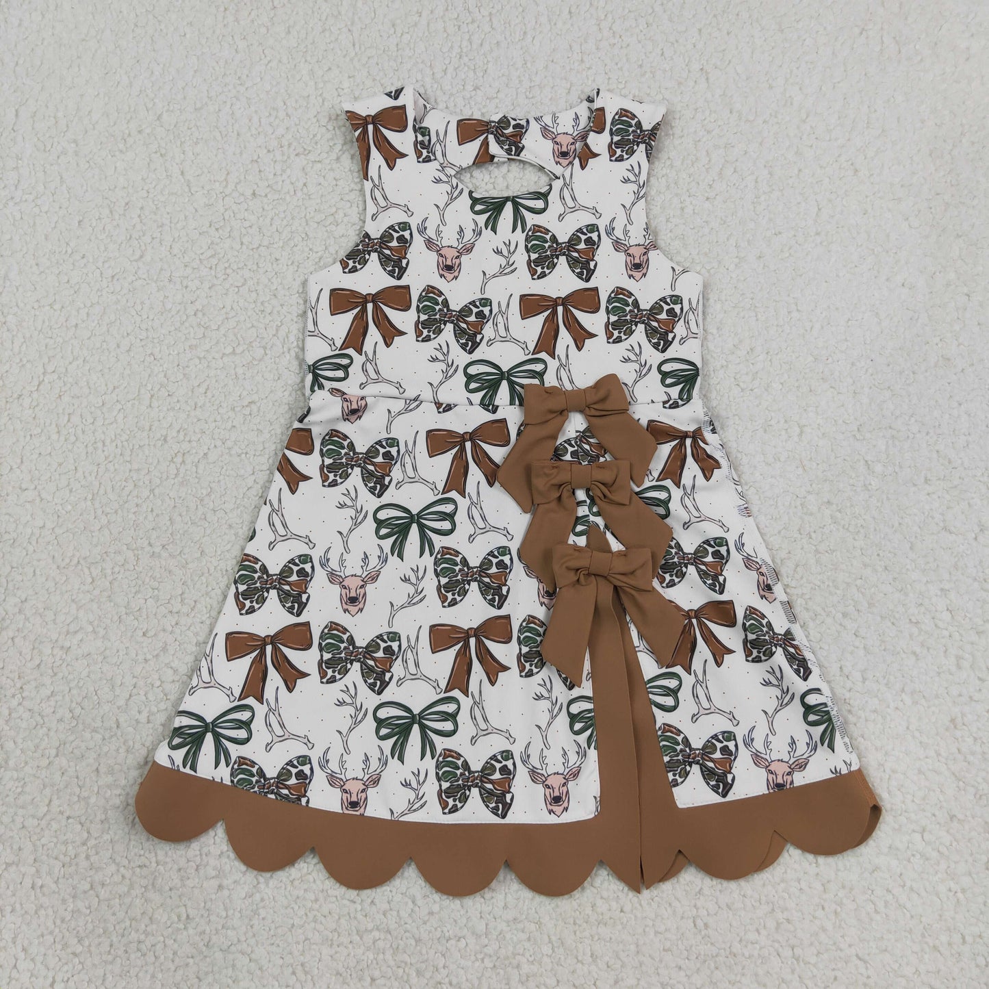 GSD4008 Deer Hunting  Bows Brown Wave Ruffle Sleeveless Yoga Dresses for Girls 202607 RTS