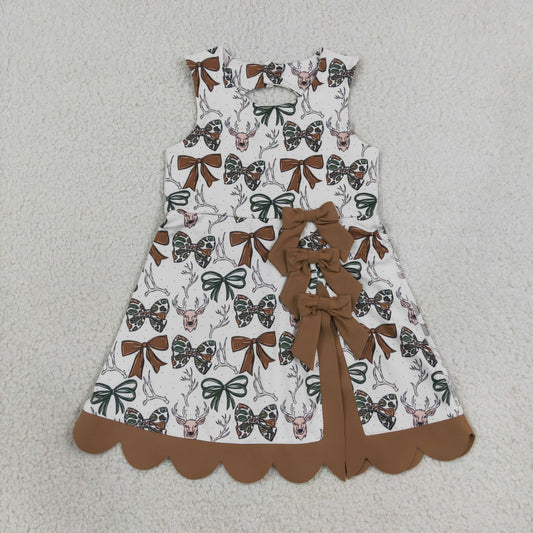 GSD4008 Deer Hunting  Bows Brown Wave Ruffle Sleeveless Yoga Dresses for Girls 202607 RTS