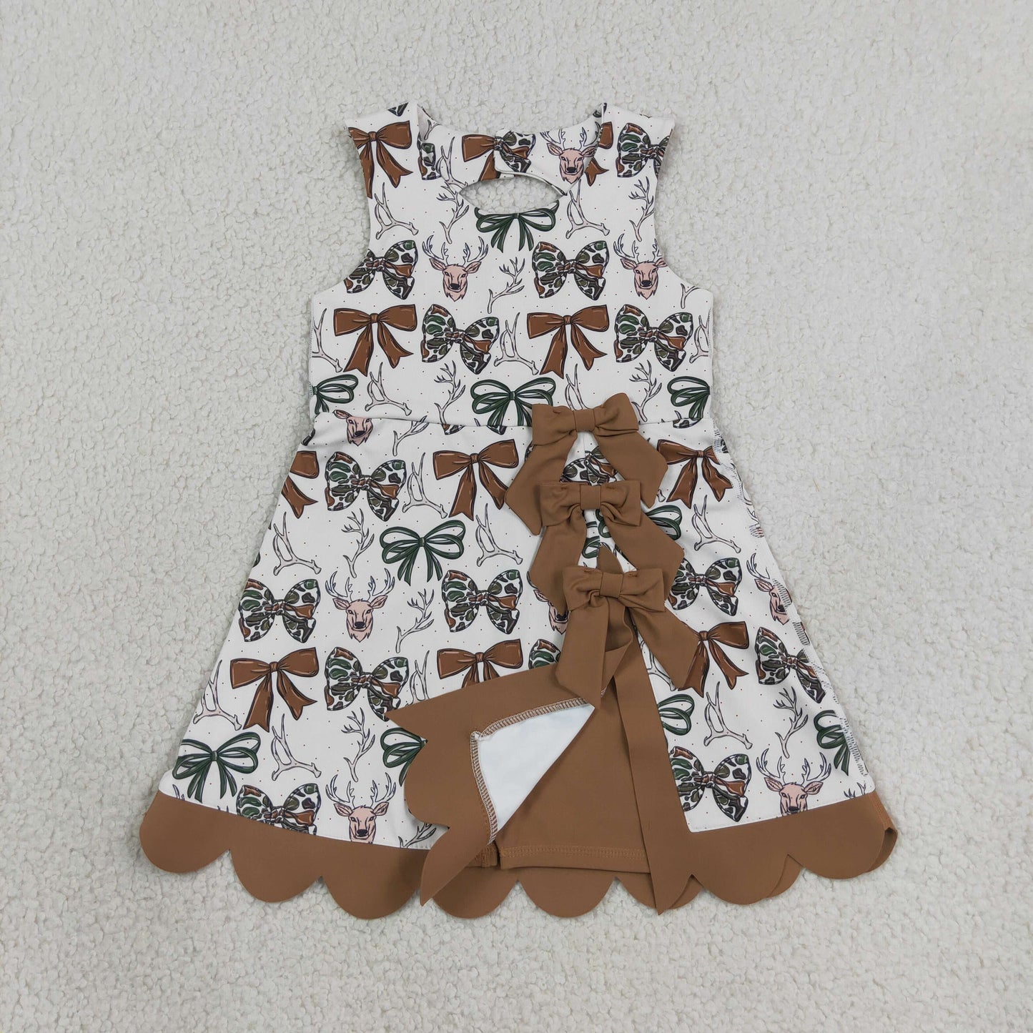 GSD4008 Deer Hunting  Bows Brown Wave Ruffle Sleeveless Yoga Dresses for Girls 202607 RTS