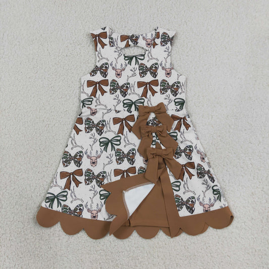 GSD4008 Deer Hunting  Bows Brown Wave Ruffle Sleeveless Yoga Dresses for Girls 202607 RTS