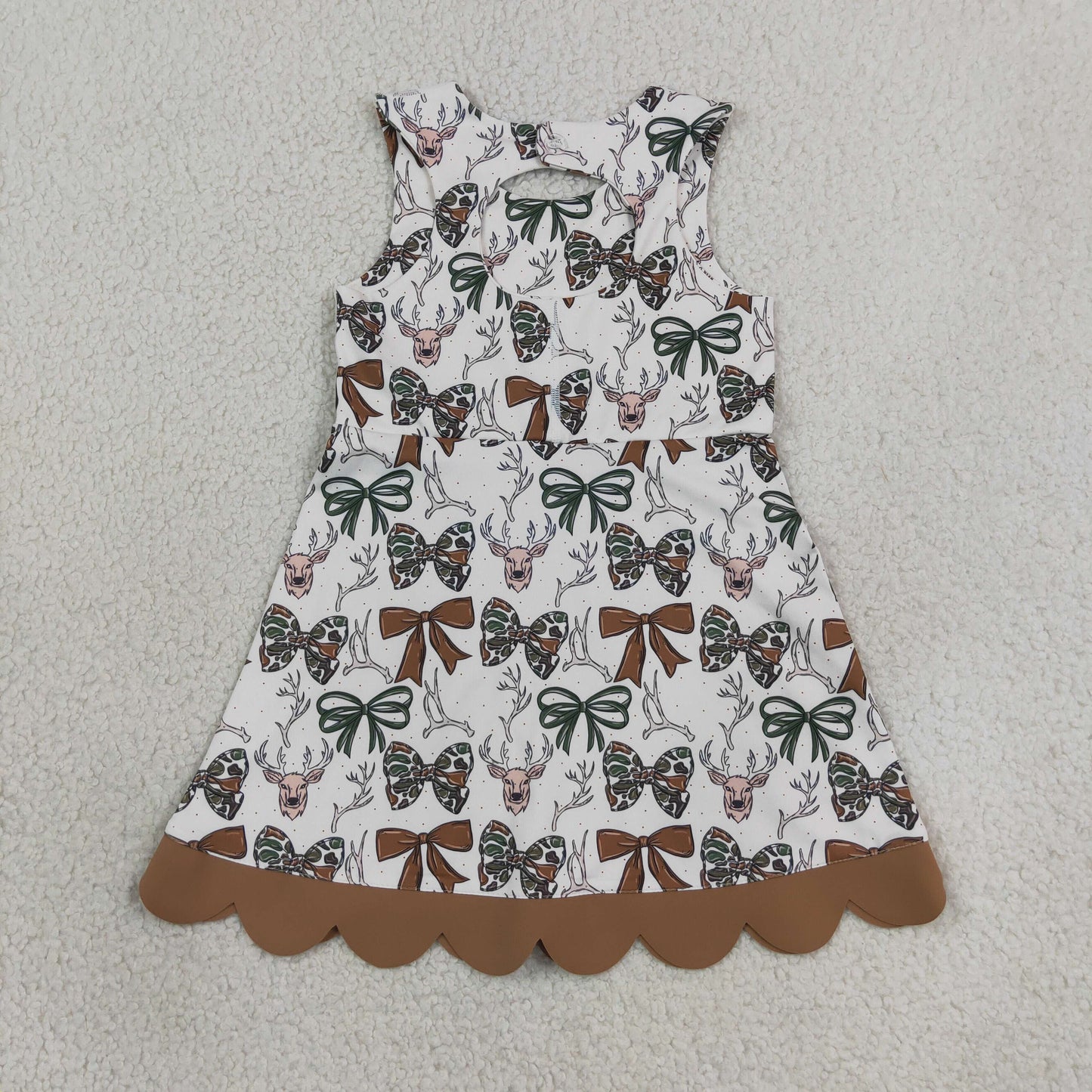 GSD4008 Deer Hunting  Bows Brown Wave Ruffle Sleeveless Yoga Dresses for Girls 202607 RTS