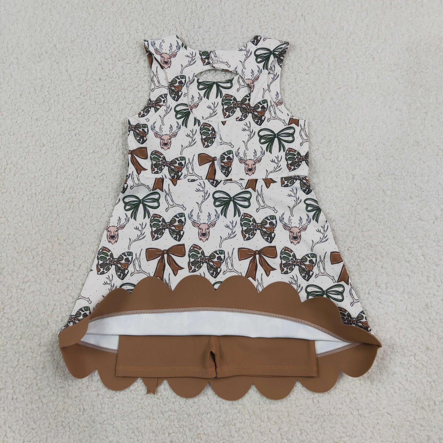 GSD4008 Deer Hunting  Bows Brown Wave Ruffle Sleeveless Yoga Dresses for Girls 202607 RTS
