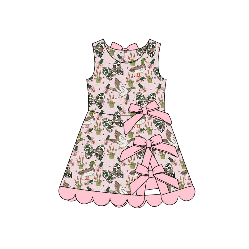 MOQ 30 PCS Preorder GSD4009 Ducks Camouflage Bows Pink Wave Ruffle Sleeveless Yoga Dresses for Girls 202603