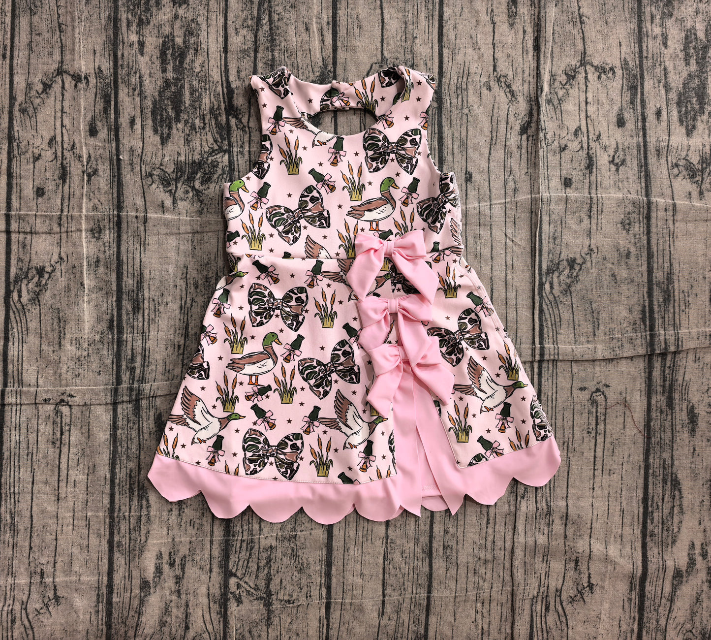 NO MOQ Preorder GSD4009 Ducks Camouflage Bows Pink Wave Ruffle Sleeveless Yoga Dresses for Girls 202606