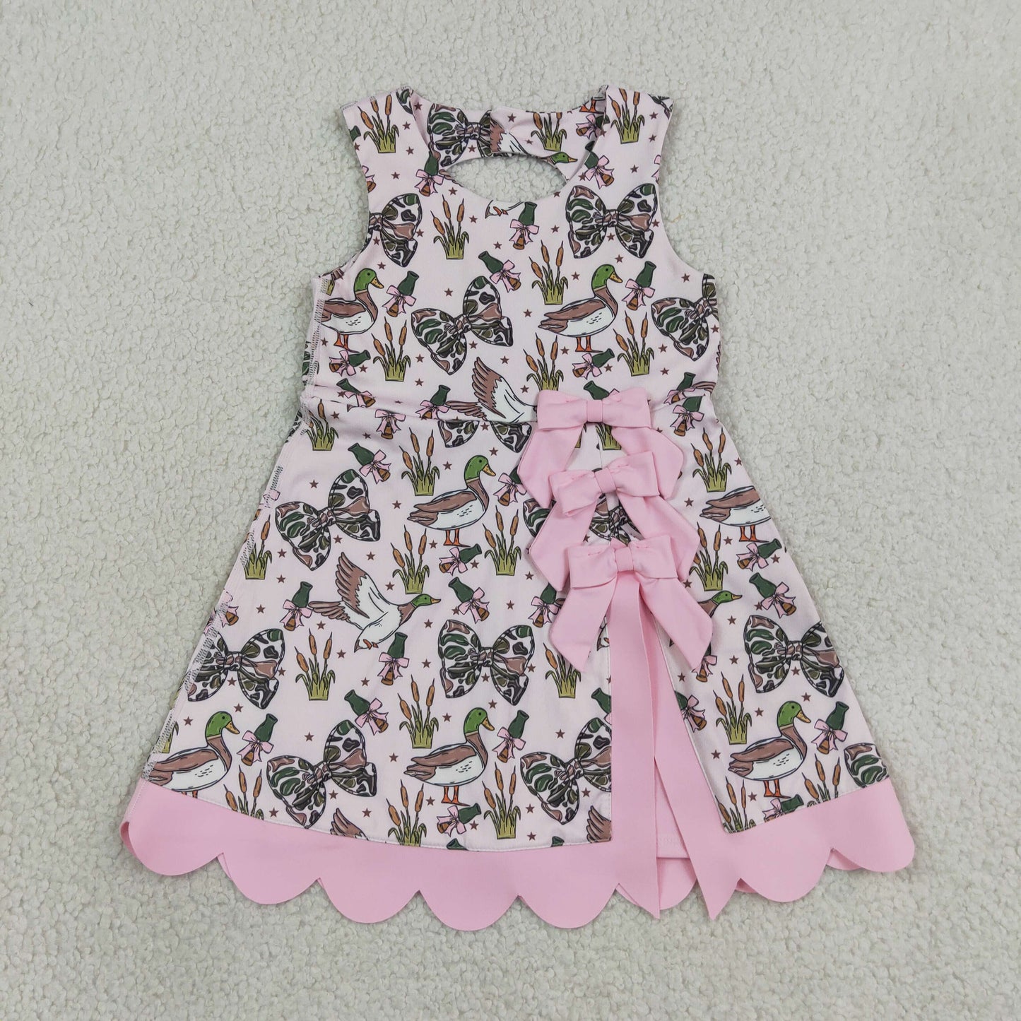 GSD4009 Ducks Camouflage Bows Pink Wave Ruffle Sleeveless Yoga Dresses for Girls 202607 RTS
