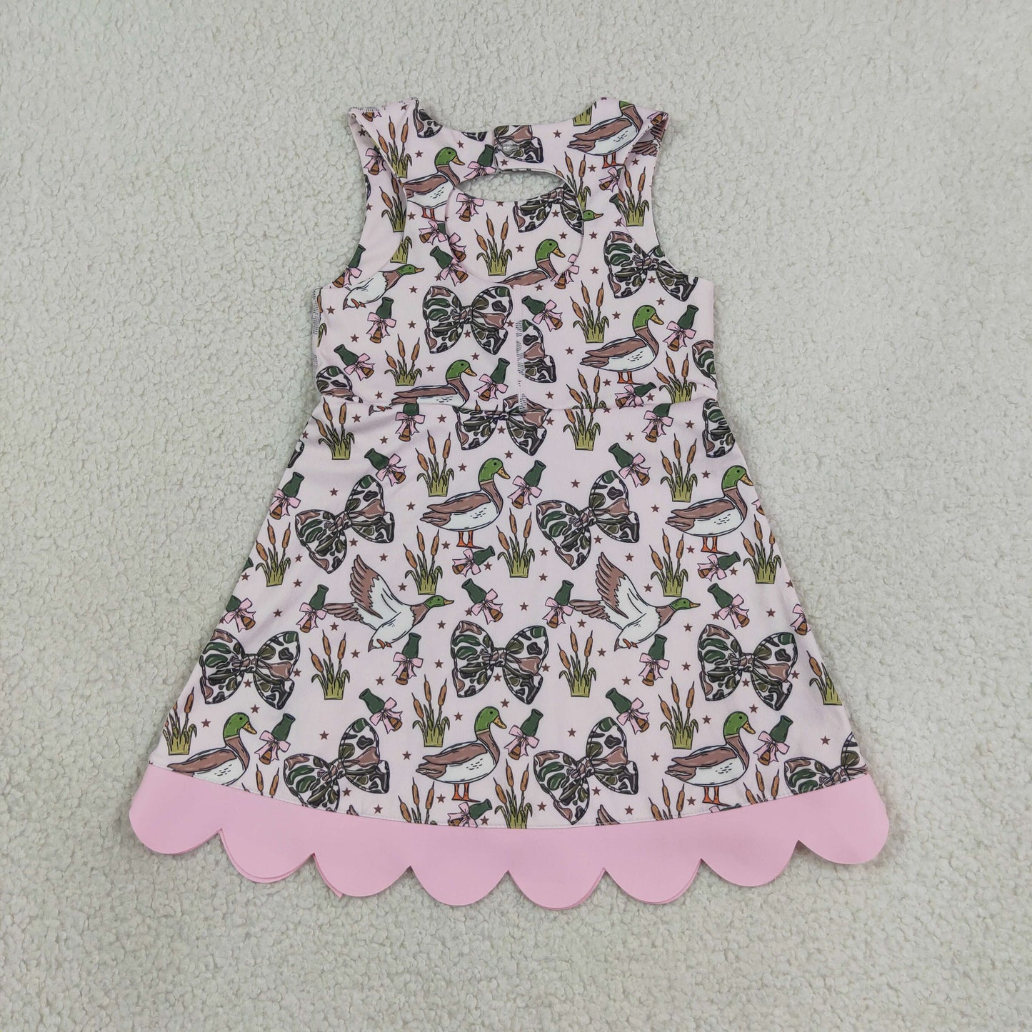 GSD4009 Ducks Camouflage Bows Pink Wave Ruffle Sleeveless Yoga Dresses for Girls 202607 RTS