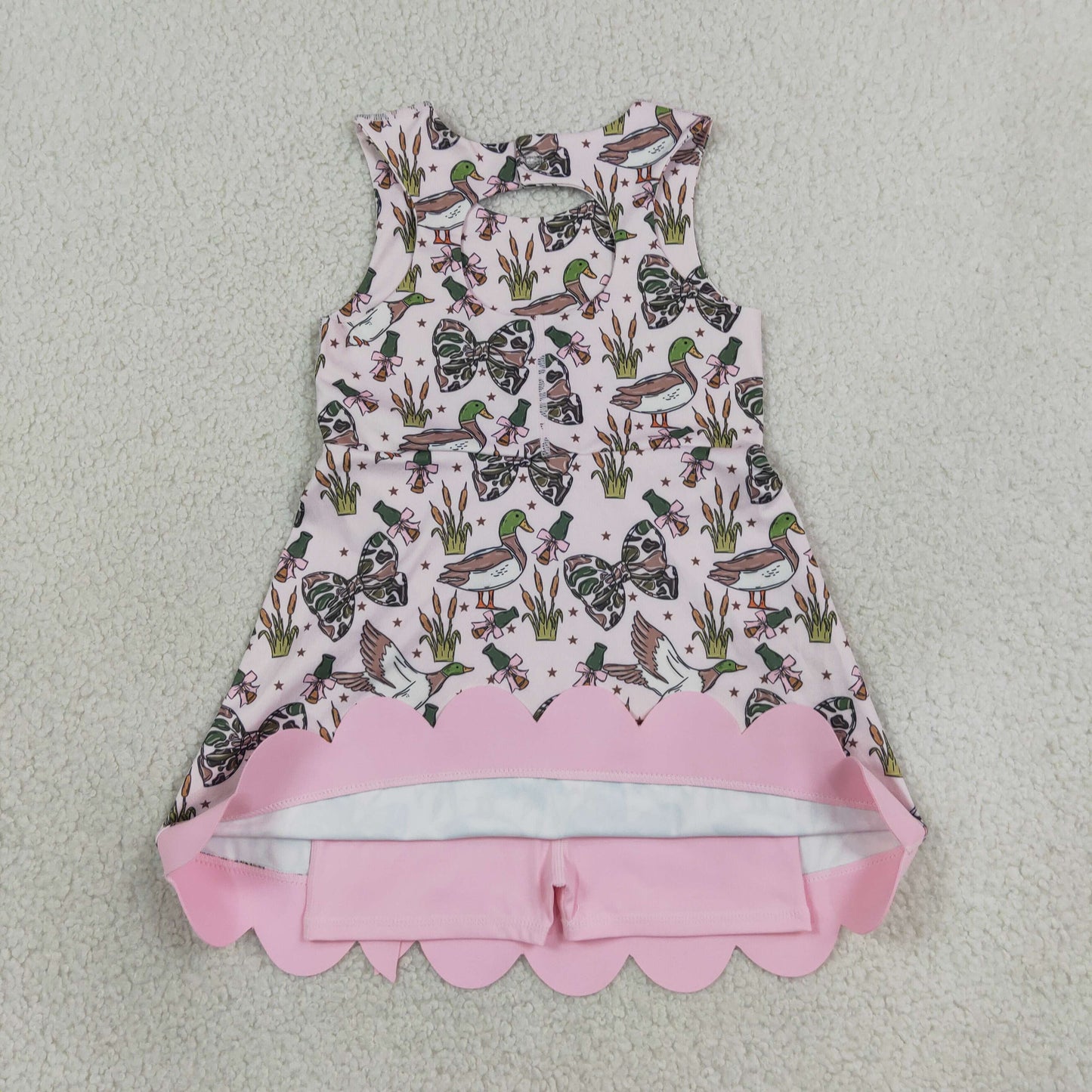 GSD4009 Ducks Camouflage Bows Pink Wave Ruffle Sleeveless Yoga Dresses for Girls 202607 RTS