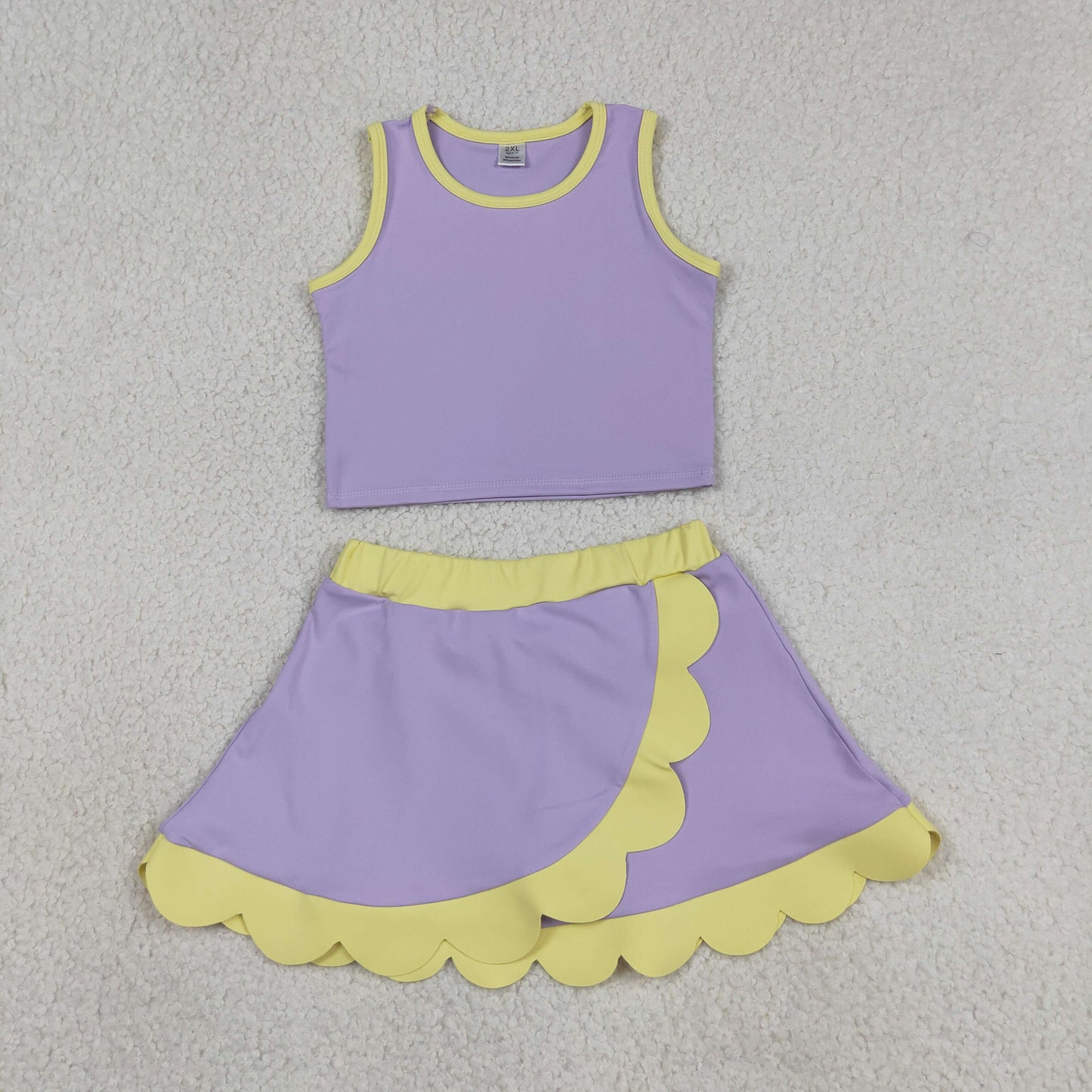GSD4011 Light Purple Yellow Wave Ruffle Sleeveless Top with Skirts for Girls Yoga Sets 202605 RTS