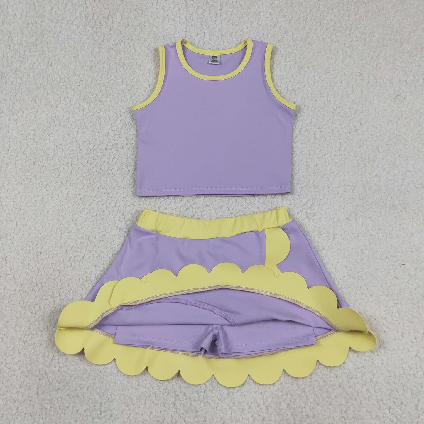 GSD4011 Light Purple Yellow Wave Ruffle Sleeveless Top with Skirts for Girls Yoga Sets 202605 RTS
