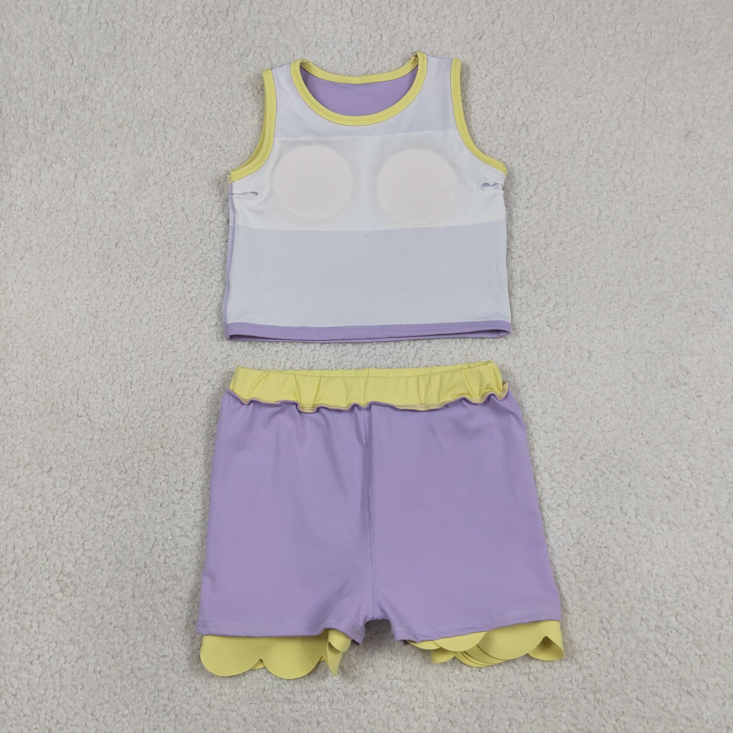 GSD4011 Light Purple Yellow Wave Ruffle Sleeveless Top with Skirts for Girls Yoga Sets 202605 RTS