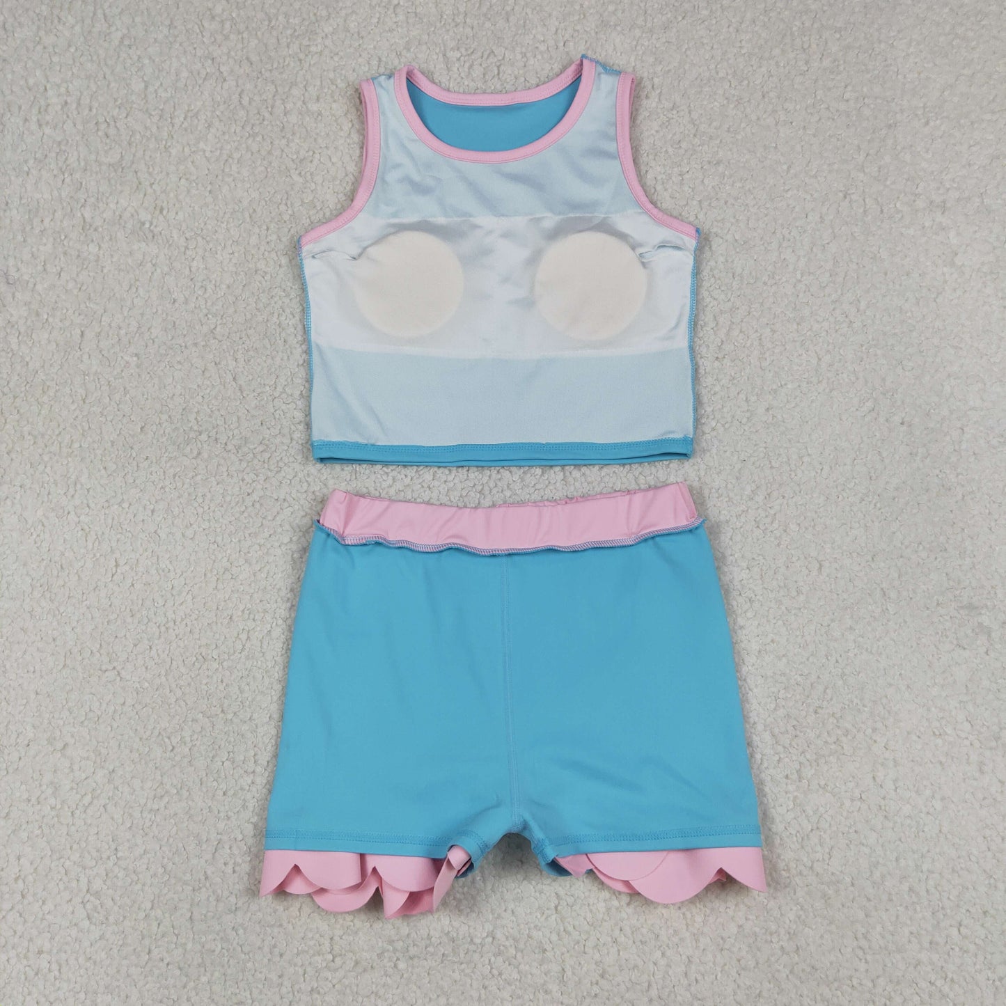 GSD4013 Blue Green Pink Wave Ruffle Sleeveless Top with Skirts for Girls Yoga Sets 202605 RTS
