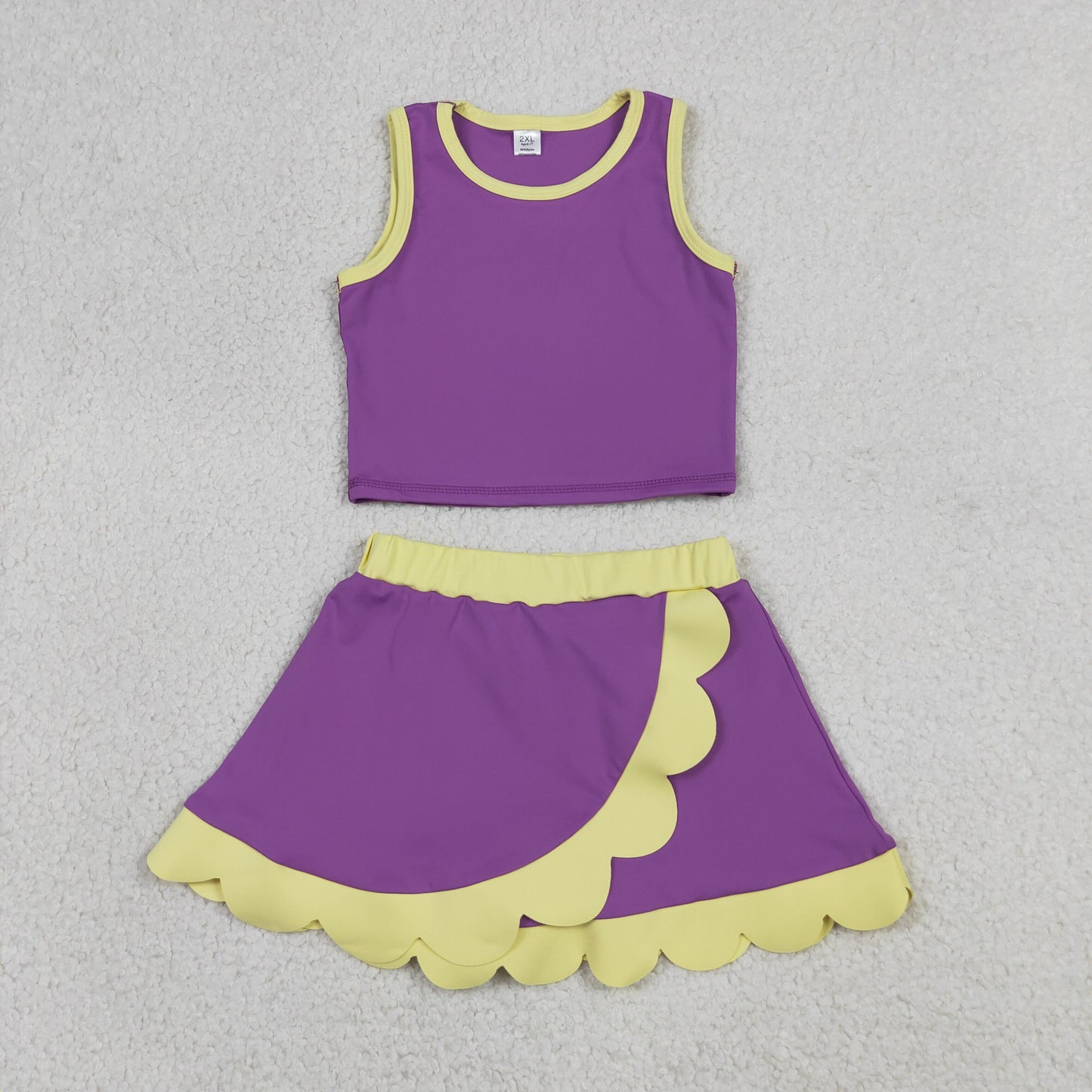 GSD4015 Purple Yellow Wave Ruffle Sleeveless Top with Skirts for Girls Yoga Sets 202605 RTS