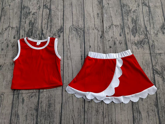 NO MOQ preorder GSD4016 Red White Wave Ruffle Sleeveless Top with Skirts for Girls Yoga Sets 202604